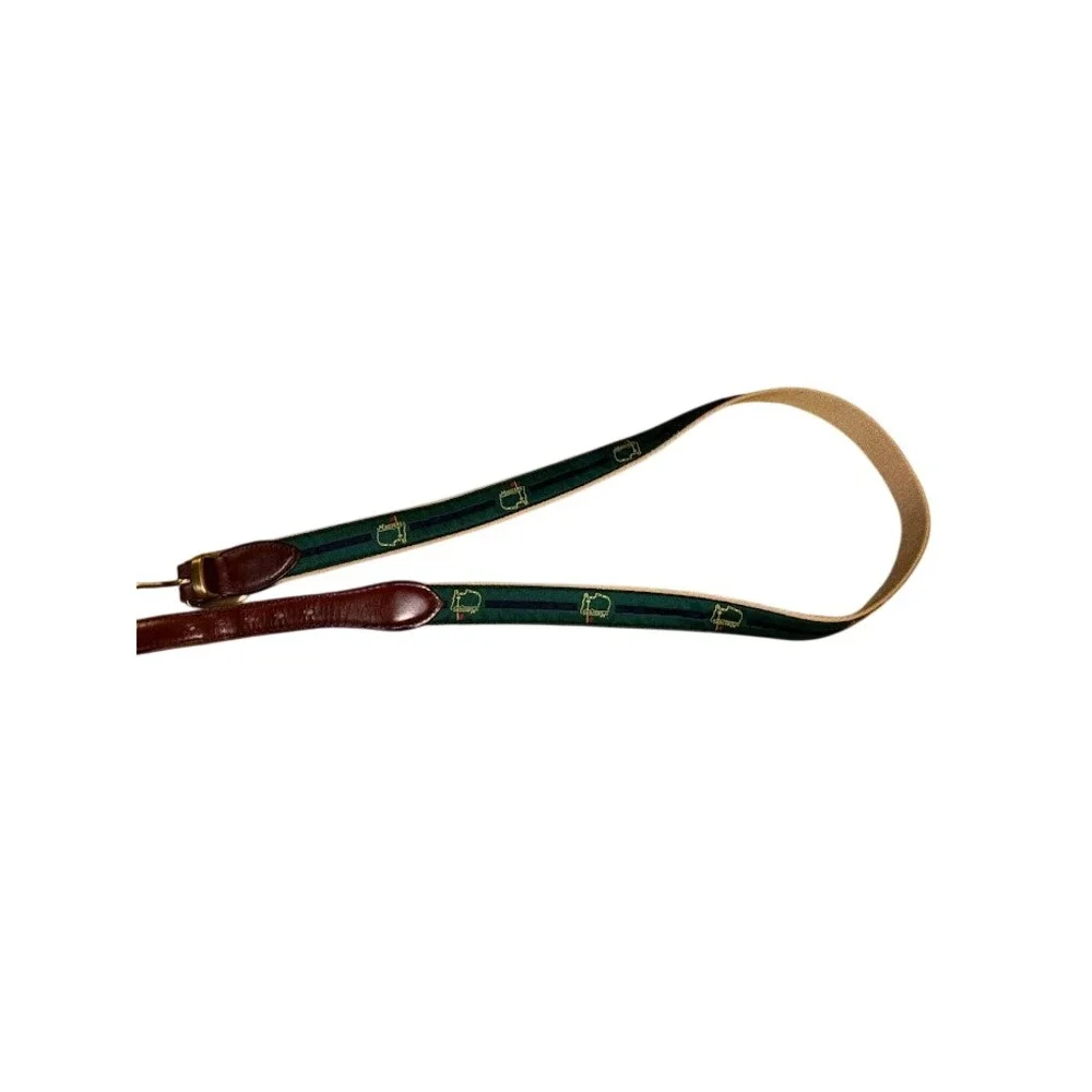 Masters Golf Tournament Ribbon Belt Leather Tabs Green Navy Stripe Mens 38